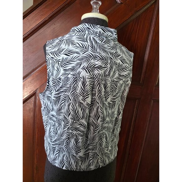 Tahari Womens Sleeveless Leaf Print Button-Up Linen Blouse L - Picture 2 of 5